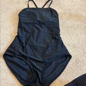 Black One-Piece Swimsuit with Lace-Up Back